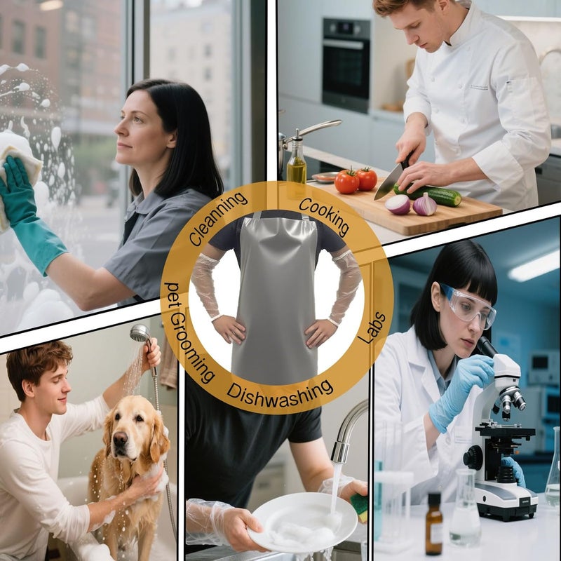 ELEBOX Waterproof Oil Proof Bib Apron Utility Apron Chemical Resistant Apron with Sleeve Work Apron Ultra Lightweight - Image 2